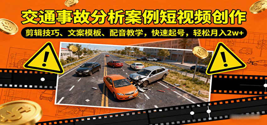 交通事故分析案例短视频创作,剪辑技巧、文案模板、配音教学,快速起号,轻松月入2w+-吾爱自习网