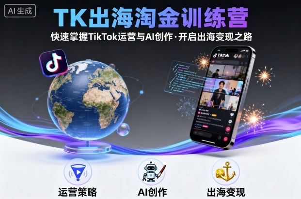 TK出海淘金训练营，助你快速掌握TikTok运营与AI创作，开启出海变现之路-吾爱自习网