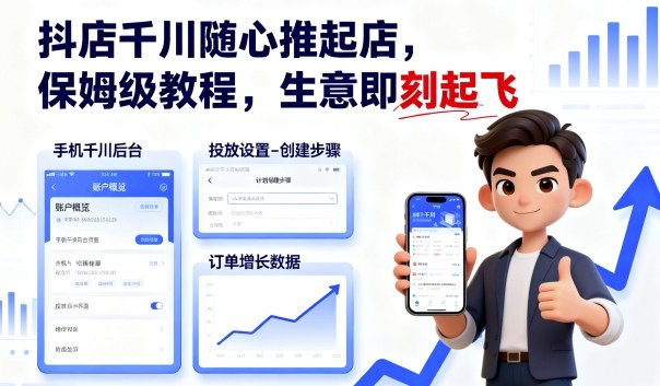 抖店千川随心推起店，保姆级教程，生意即刻起飞-吾爱自习网