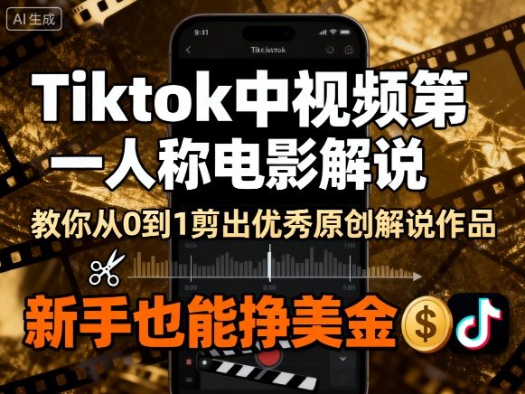 Tiktok中视频第一人称电影解说，教你从0到1剪出一个优秀的原创解说作品，新手也能挣美金-吾爱自习网