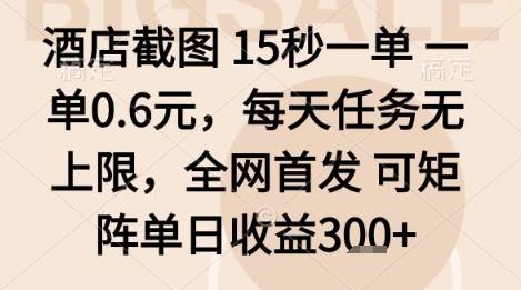 酒店截图项目,15秒一单,一单0.6米,每天任务无上限,全网首发可矩阵单日收益3张+【揭秘】-吾爱自习网