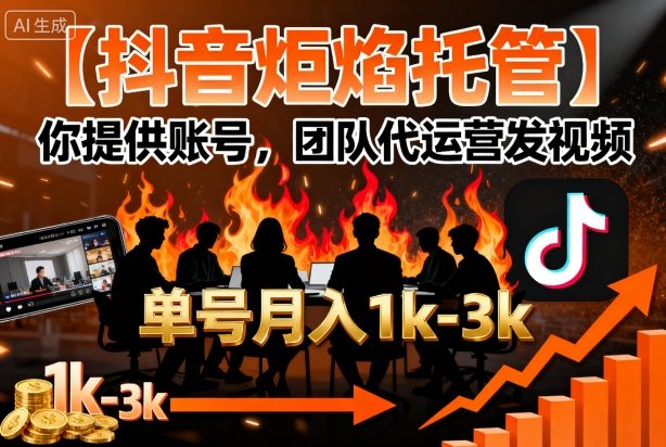 【抖音炬焰托管】你提供账号,团队代运营发视频,单号月入1k+【揭秘】-吾爱自习网