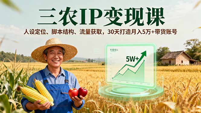 三农IP变现课,人设定位、脚本结构、流量获取,30天打造月入5万+带货账号-吾爱自习网