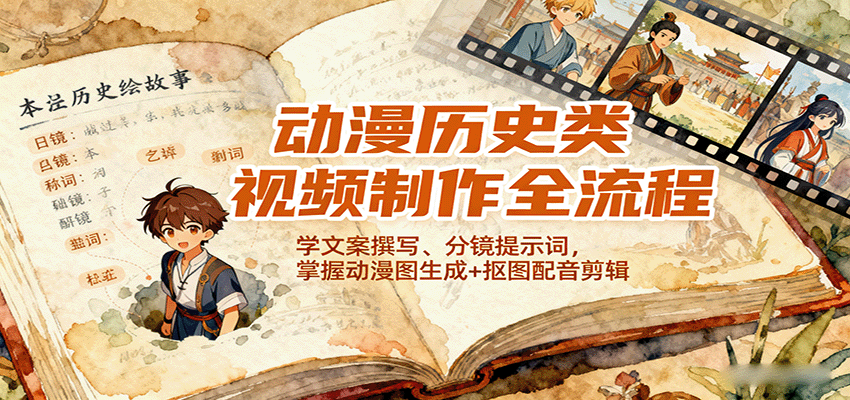 动漫历史类视频制作全流程,学文案撰写、分镜提示词,掌握动漫图生成+抠图配音剪辑-吾爱自习网