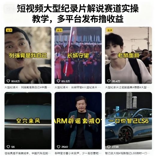 短视频大型纪录片解说赛道实操教学，多平台发布撸收益-吾爱自习网