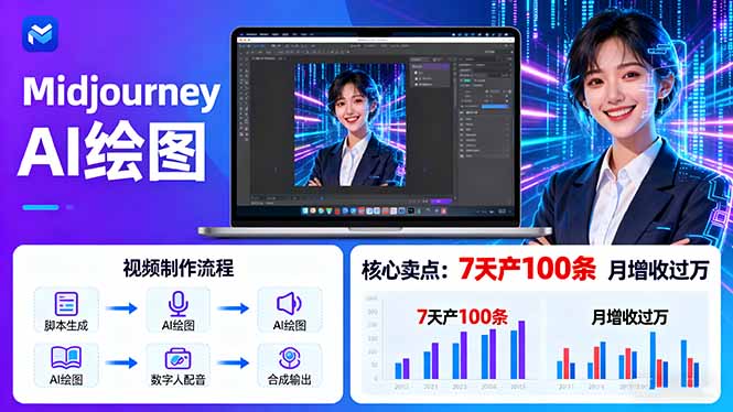 AI绘图照片开口说话视频制作：Midjourney+数字人，7天产100条月增收过万-吾爱自习网