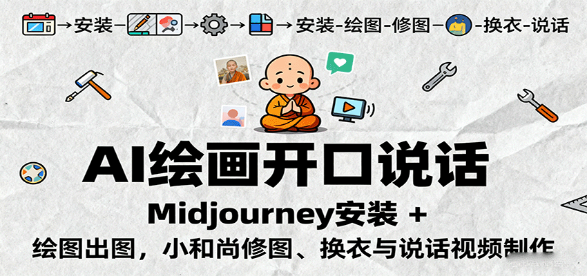 AI绘画开口说话,Midjourney安装 + 绘图出图,小和尚修图、换衣与说话视频制作-吾爱自习网