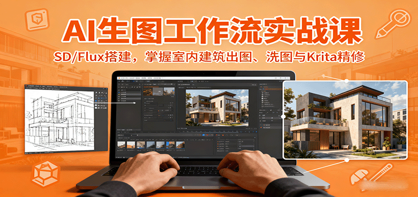 AI生图工作流实战课：SD/Flux搭建，掌握室内建筑出图、洗图与Krita精修-吾爱自习网