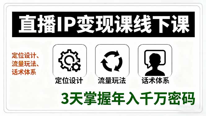 直播IP变现课线下课，定位设计、流量玩法、话术体系，3天掌握年入千万密码-吾爱自习网