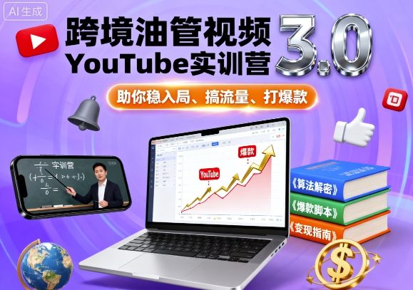 跨境油管视频YouTube实训营3.0，助你稳入局、搞流量、打爆款-吾爱自习网