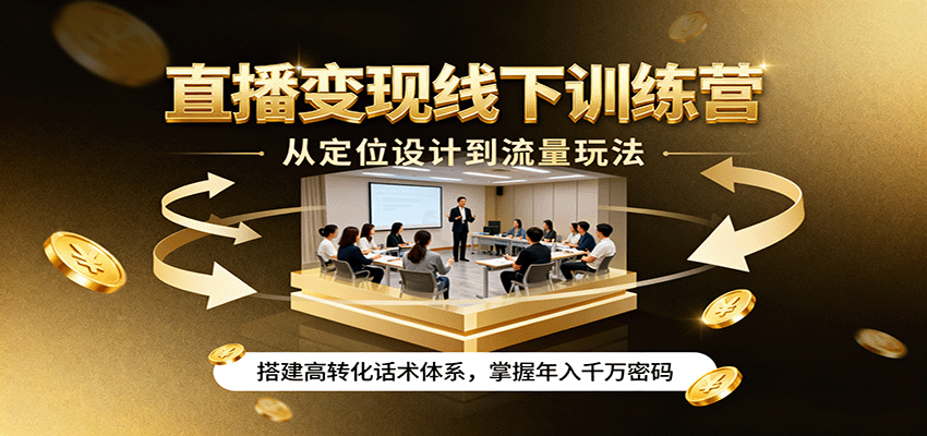 直播变现线下训练营，从定位设计到流量玩法，搭建高转化话术体系，掌握年入千万密码-吾爱自习网
