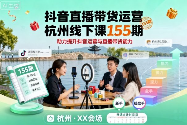 抖音直播带货运营杭州线下课155期，助力提升抖音运营与直播带货能力-吾爱自习网