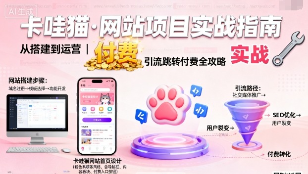 卡哇猫·网站项目，网站搭建与运营以及引流跳转付费-吾爱自习网