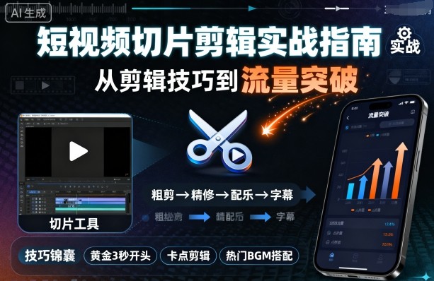 短视频切片剪辑实战指南，从剪辑技巧到流量突破-吾爱自习网