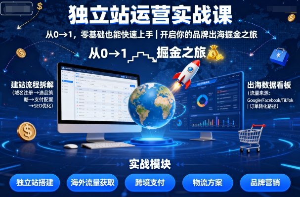 独立站运营实战课，​从0到1，零基础也能快速上手，开启你的品牌出海掘金之旅-吾爱自习网