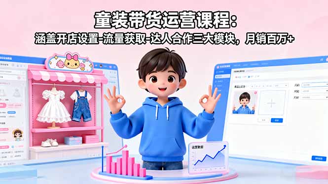 童装带货运营课程：涵盖开店设置-流量获取-达人合作三大模块，月销百万+-吾爱自习网