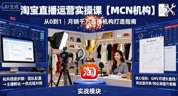 淘宝直播运营实操课【MCN机构】，从0到1做一家月销千W的直播机构-吾爱自习网