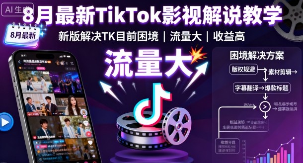 8月最新TikTok影视解说教学，新版解决TK目前困境，流量大，收益高-吾爱自习网