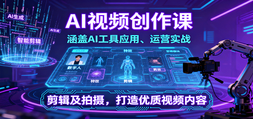 AI视频创作课，涵盖AI工具应用、运营实战、剪辑及拍摄，打造优质视频内容-吾爱自习网