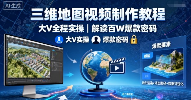 三维地图视频制作教程，大V全程实操，解读百W爆款密码-吾爱自习网