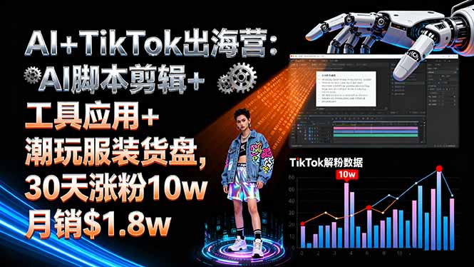 AI+TikTok出海营:AI脚本剪辑+工具应用+潮玩服装货盘,30天涨粉10w月销$1.8w-吾爱自习网