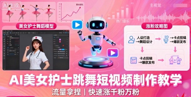 AI美女护士跳舞短视频制作教学，流量拿捏，快速涨千粉万粉【提示词+视频教程】-吾爱自习网