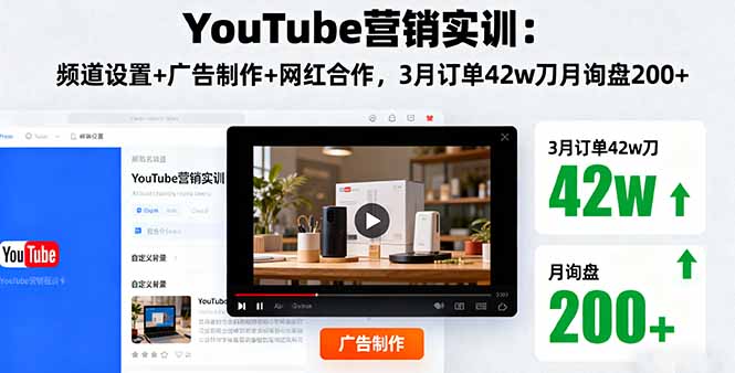 YouTube营销实训：频道设置+广告制作+网红合作，3月订单42w刀月询盘200+-吾爱自习网