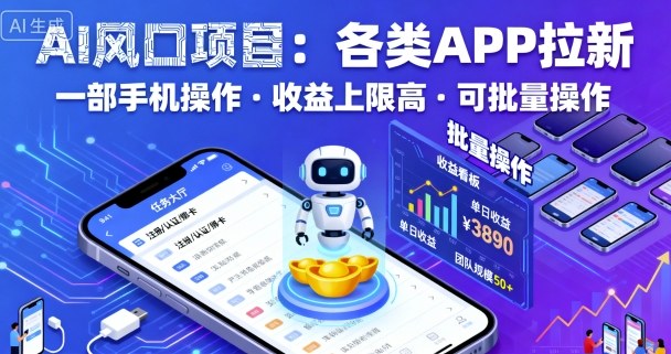 AI风口项目,各类APP拉新,一部手机就可以操作,收益上限高,可批量操作-吾爱自习网