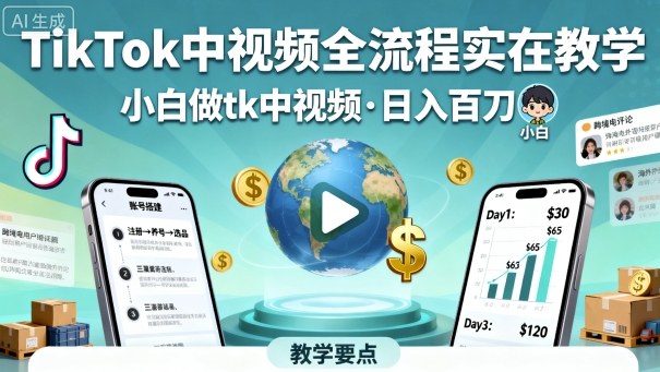 TikTok中视频全流程实操教学,小白做tk中视频,日入百刀-吾爱自习网