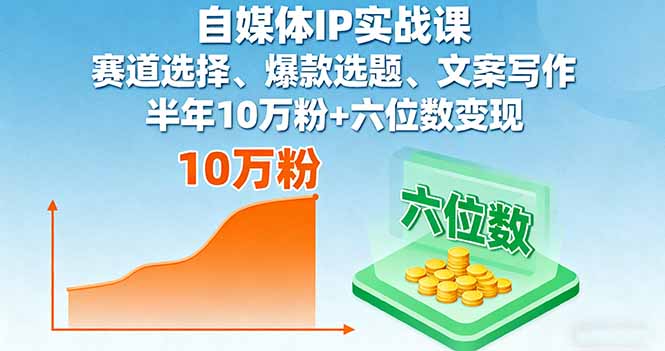 自媒体IP实战课，赛道选择、爆款选题、文案写作，半年10万粉+六位数变现-吾爱自习网