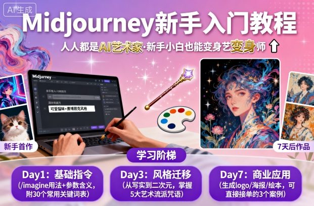 midjourney新手入门教程:人人都是AI艺术家,新手小白也能变身艺术大师-吾爱自习网