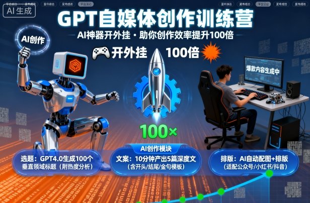 GPT自媒体创作训练营：AI神器开外挂，助你创作效率提升100倍-吾爱自习网