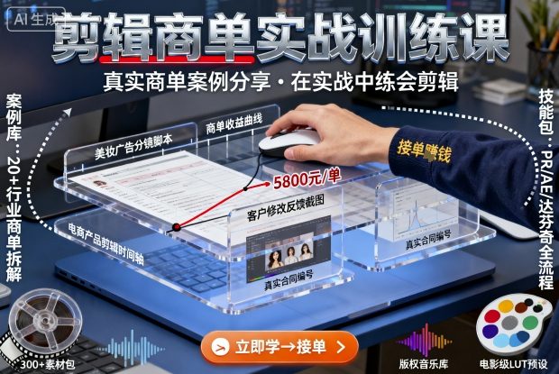 剪辑商单实战训练课，真实商单案例分享，在实战中练会剪辑-吾爱自习网