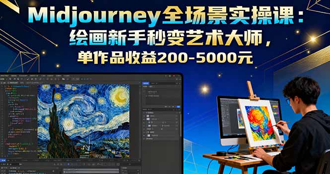 Midjourney全场景实操课：绘画新手秒变艺术大师，单作品收益200-5000元-吾爱自习网