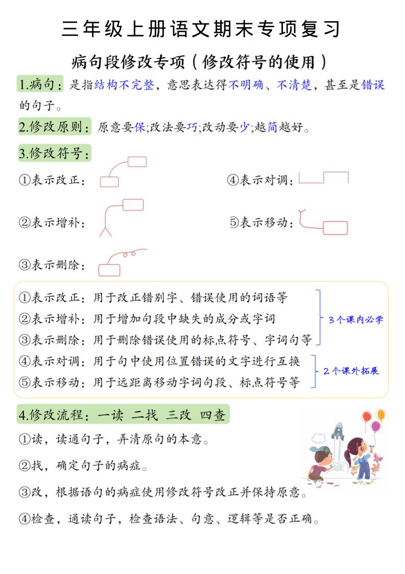 三上语文必考重点病句段修改符号方法及练习-吾爱自习网