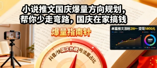 小说推文国庆爆量方向规划，帮你少走弯路，国庆在家搞钱-吾爱自习网