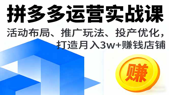 拼多多运营实战课，活动布局、推广玩法、投产优化，打造月入3w+赚钱店铺-吾爱自习网