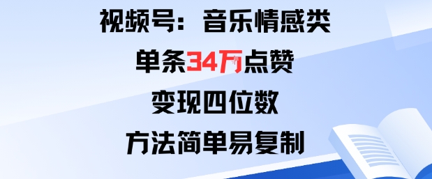 视频号分成计划新玩法：音乐情感类单条34W点赞，变现四位数，方法简单易复制-吾爱自习网