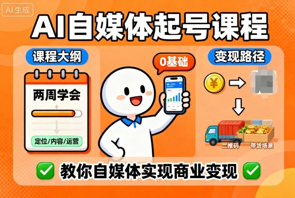 AI自媒体起号课程，0基础小白两周学会，教你自媒体实现商业变现-吾爱自习网