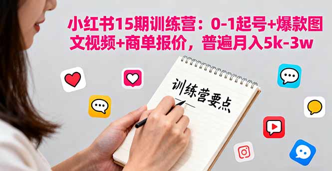 小红书15期训练营：0-1起号+爆款图文视频+商单报价，普遍月入5k-3w-吾爱自习网