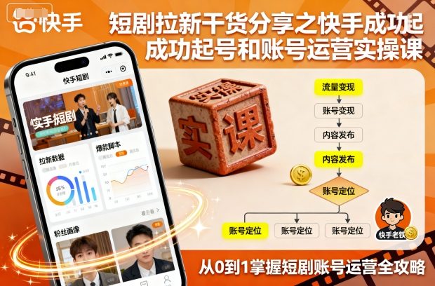 短剧拉新干货分享之快手成功起号和账号运营实操课-吾爱自习网