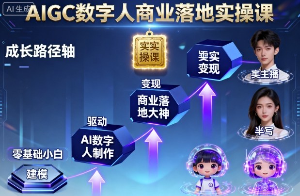 AIGC数字人商业落地实操课，从零基础小白到AI数字人大神-吾爱自习网