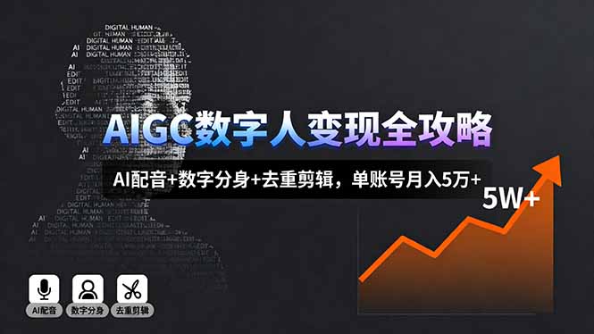 AIGC数字人变现全攻略，AI配音+数字分身+去重剪辑，单账号月入5万+-吾爱自习网