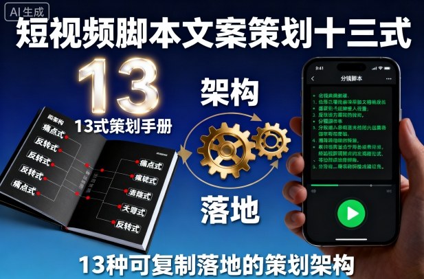 短视频脚本文案策划十三式，13种可复制落地的策划架构-吾爱自习网