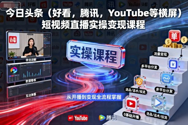 今日头条(好看，腾讯，YouTube等横屏)短视频直播实操变现课程-吾爱自习网