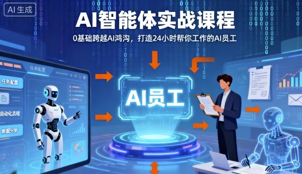 Ai智能体实战课程,0基础跨越Ai鸿沟,打造24小时帮你工作的Ai员工,打破常规,以实战定义Ai-吾爱自习网