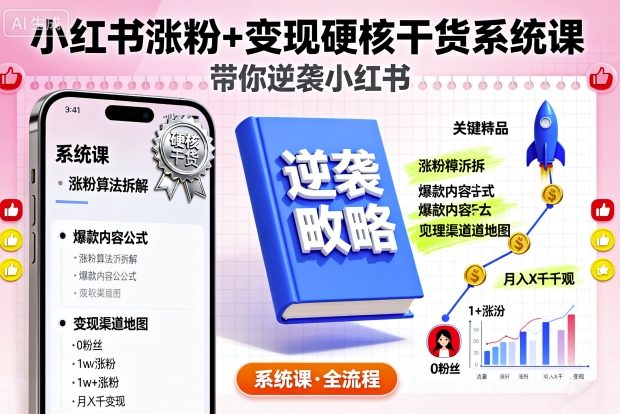 小红书涨粉+变现硬核干货系统课，带你逆袭小红书-吾爱自习网