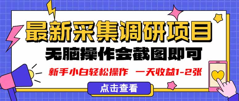 新版采集调研项目，截图上传即可，无脑操作，日收益1-2张-吾爱自习网