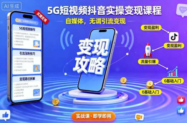 5G短视频抖音实操变现课程，自媒体，无谓引流变现-吾爱自习网