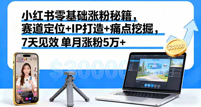 小红书零基础涨粉秘籍，赛道定位+IP打造+痛点挖掘，7天见效 单月涨粉5万+-吾爱自习网